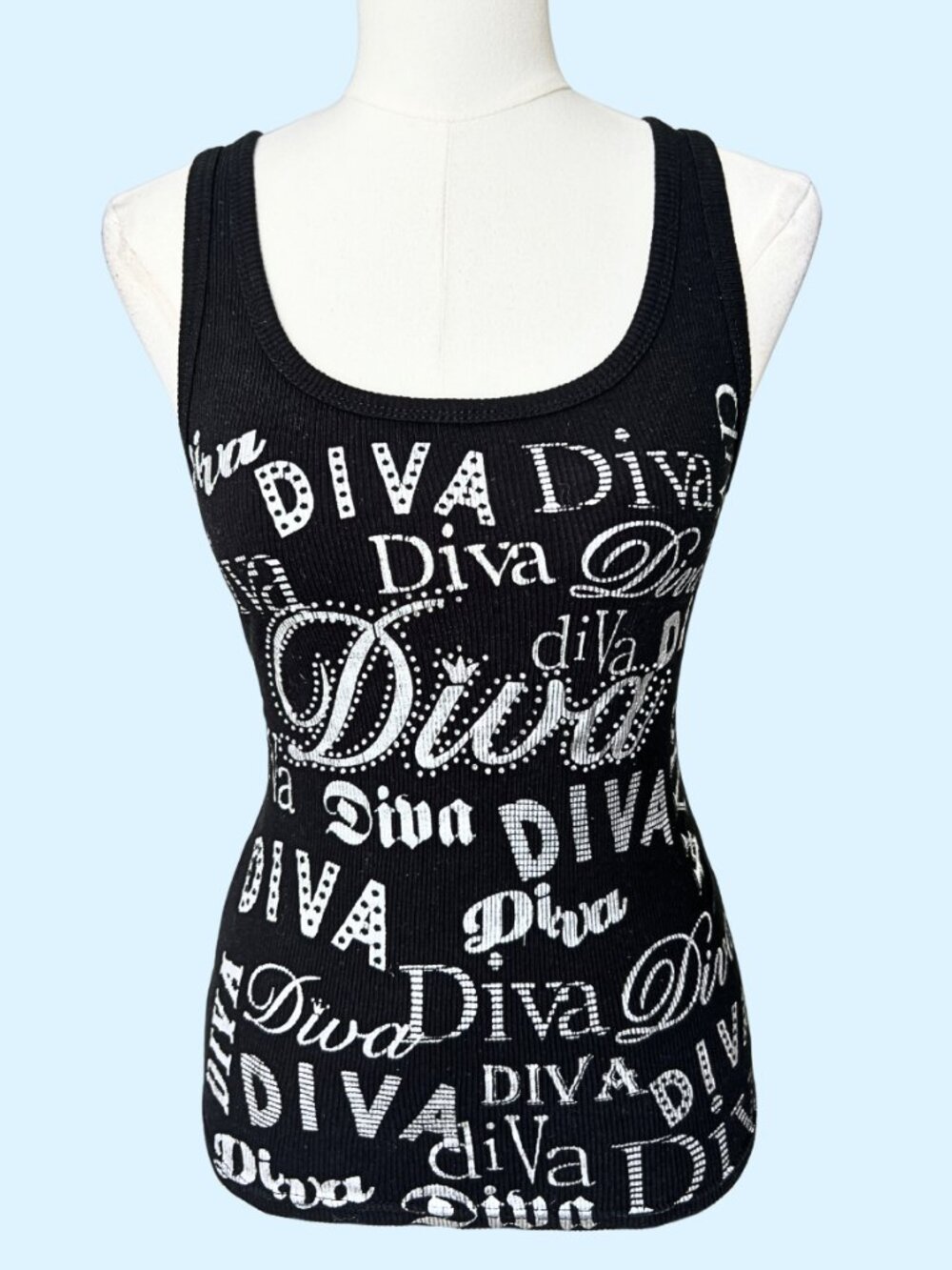 Y2K Diva Graphic Rhinestone Ribbed Tank